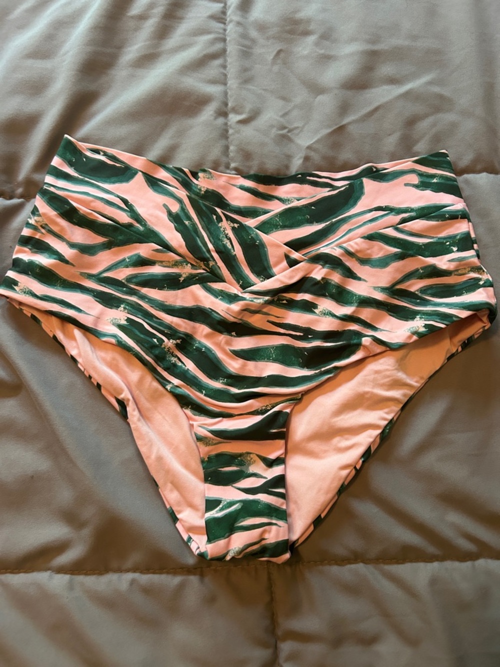 High-Waist Women’s Swim Bottoms in Pink & Green Print